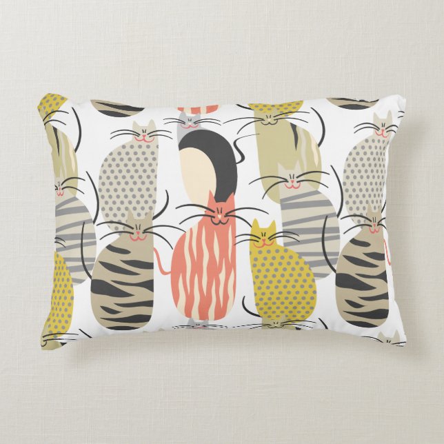 Happy Cats Whimsical Pattern Accent Pillow (Front)