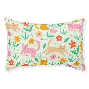 Happy Cats with Orange Red peach flowers Pet Bed