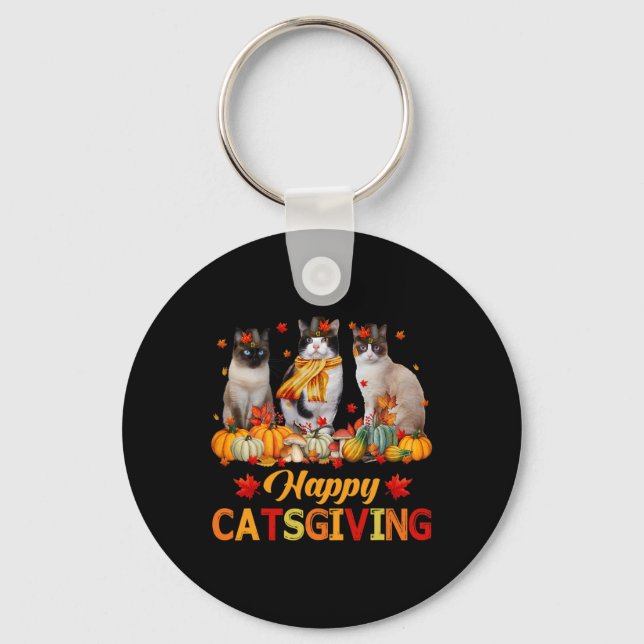 Happy Catsgiving Siamese Cat Autumn Fall Vibes Tha Keychain (Front)