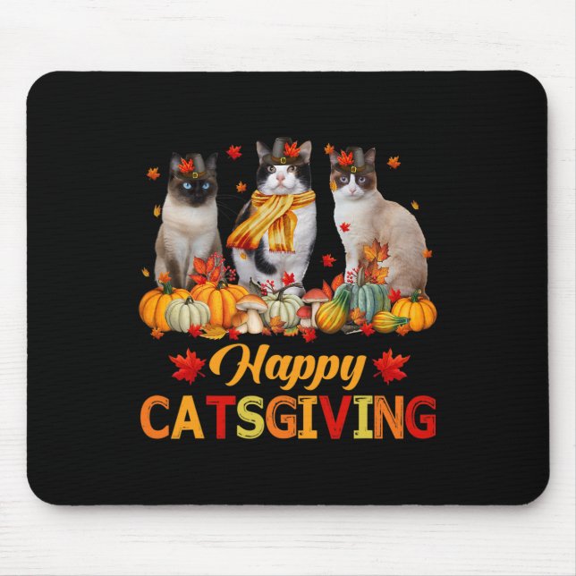 Happy Catsgiving Siamese Cat Autumn Fall Vibes Tha Mouse Pad (Front)