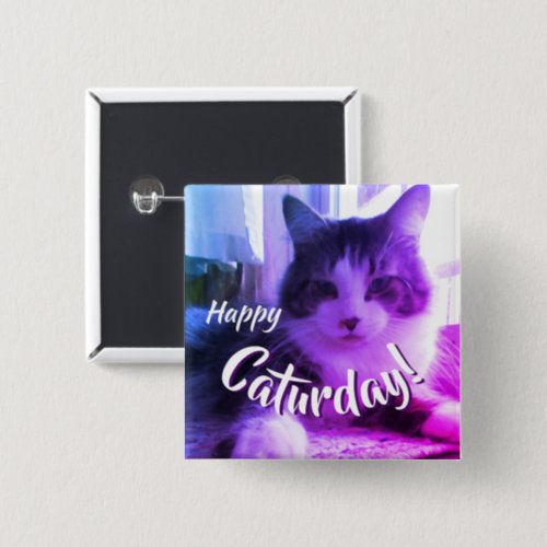 Happy Caturday Cute Purple Cat Button