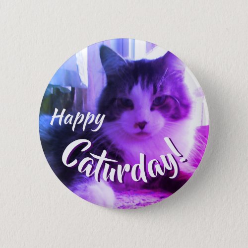 Happy Caturday Cute Purple Cat Button