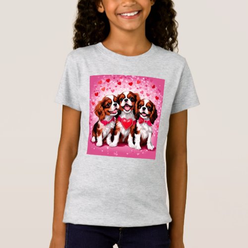 Happy Cavalier Heart Puppies Girls T_Shirt