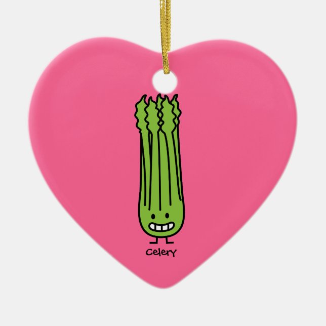 Happy Celery Stalk Bunch green fiber vegetable Ceramic Ornament (Front)