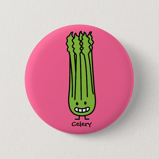 Happy Celery Stalk Bunch green fiber vegetable Pinback Button (Front)