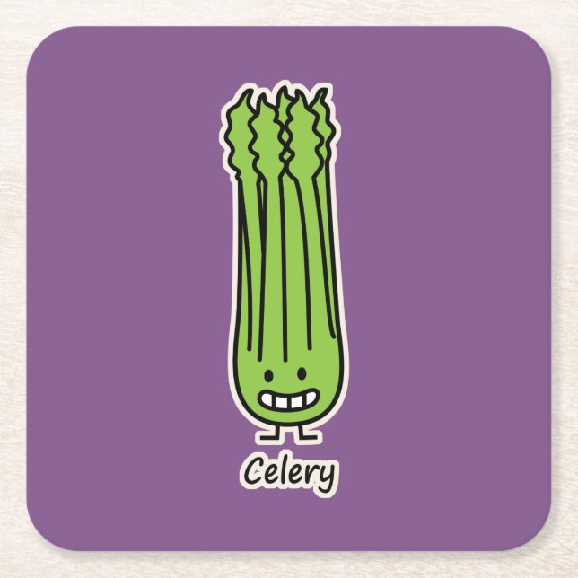 Happy Celery Stalk Bunch green fiber vegetable Square Paper Coaster (Front)