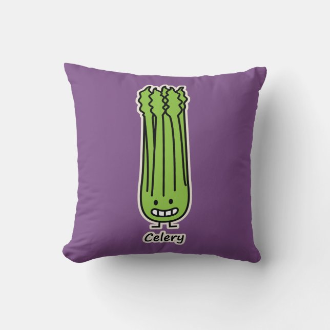 Happy Celery Stalk Bunch green fiber vegetable Throw Pillow (Front)