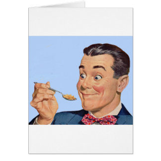 happy cereal-eating man cards