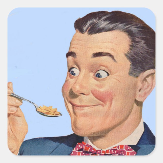 happy cereal-eating man square sticker (Front)