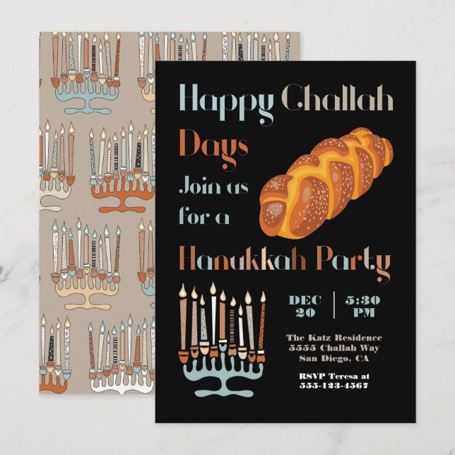 Happy Challah Day Hanukkah Party Invitation (Front/Back)
