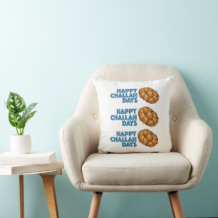 Happy Challah Days Blue Chanukah Hanukkah Bread Throw Pillow