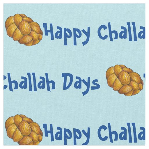 Happy Challah Days Blue Hanukkah Chanukah Bread Fabric