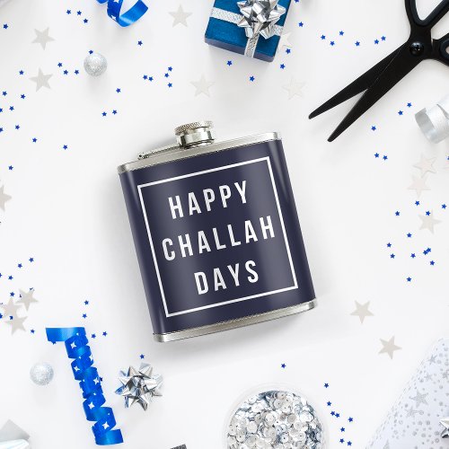 Happy Challah Days  Blue  White Funny Hanukkah Hip Flask