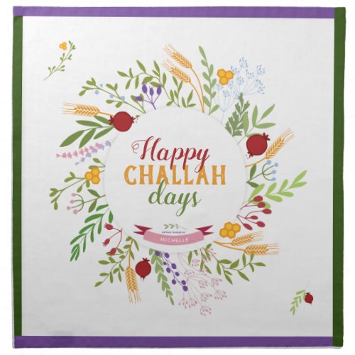 Happy Challah Days Challah Dough Cover Floral Cloth Napkin