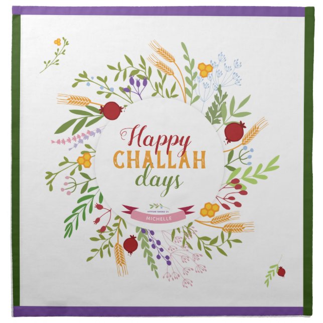 Happy Challah Days Challah Dough Cover Floral Cloth Napkin (Front)