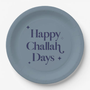 Happy Challah Days Hanukkah Blue Minimalist Paper Plates