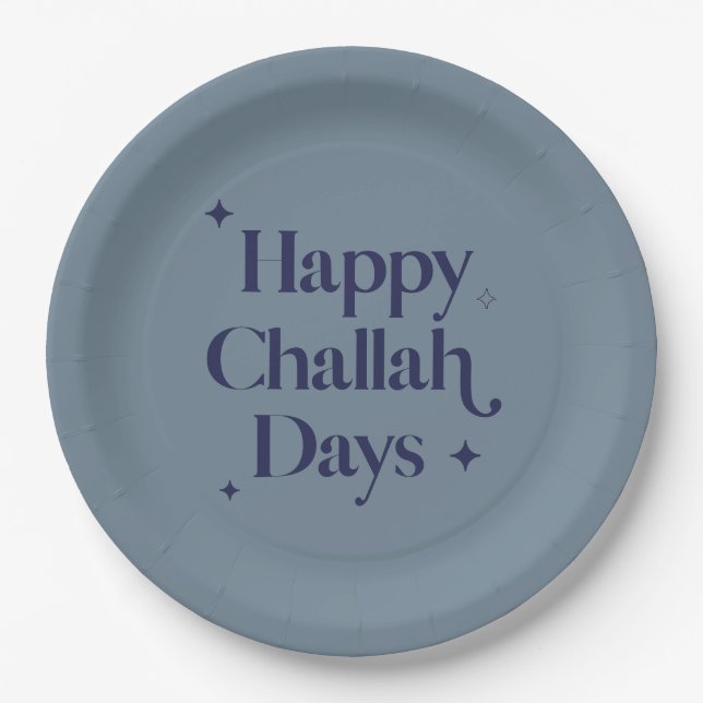 Happy Challah Days Hanukkah Blue Minimalist  Paper Plates (Front)