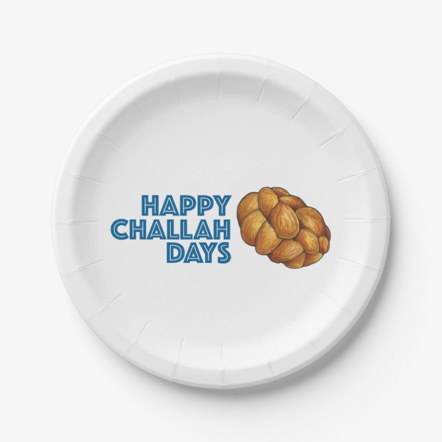 Happy Challah Days Hanukkah Chanukah Holiday Party Paper Plates (Front)