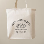 Happy Challah Days Hanukkah Custom Family Name Tote Bag<br><div class="desc">Happy Challah Days! Modern Chic Retro Typography Custom Family Name Hanukkah tote bag with a cute challah illustration as well as heart twigs surrounding the year established.</div>