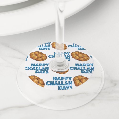 Happy Challah Days Hanukkah Jewish Holiday Bread Wine Glass Tag