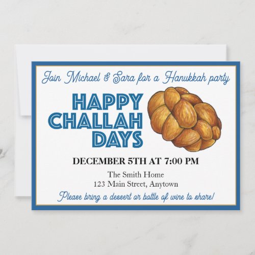 Happy Challah Days Hanukkah Party Jewish Holidays Invitation