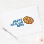 Happy Challah Days Holidays Hanukkah Chanukah Oval Sticker<br><div class="desc">Design features an original illustration of a loaf of braided challah bread, with HAPPY CHALLAH DAYS in a fun font. Ideal for celebrating Hanukkah and the Jewish holidays. This design is also available on other products. Lots of additional food themed illustrations are also available from this shop. Don't see what...</div>