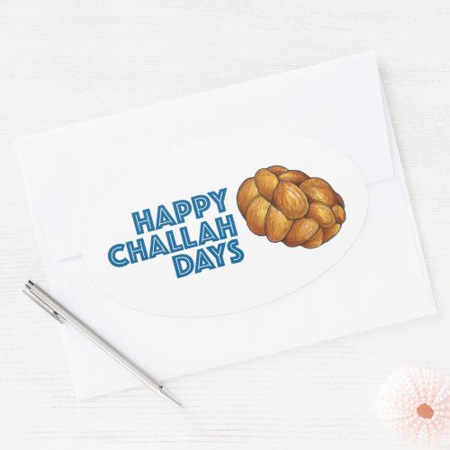 Happy Challah Days Holidays Hanukkah Chanukah Oval Sticker