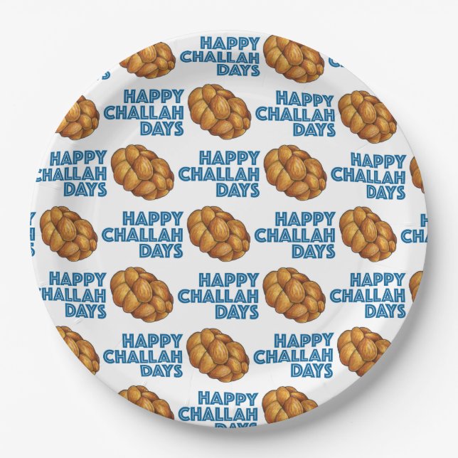 Happy Challah Days Jewish Holidays Bread Loaf Paper Plates (Front)