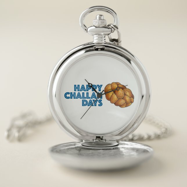 Happy Challah Days Jewish Holidays Hanukkah Bread Pocket Watch (Inside)