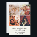 Happy Challah Days Modern Hanukkah Photo Collage Holiday Card<br><div class="desc">Happy Challah Days! This simple modern hanukkah card has a trendy Instagram layout grid and features 4 of your favorite photos alongside a custom typewriter  message as well as a whimsical challah bread and botanical branch illustration. On the back is a warm red lumberjack plaid pattern.</div>