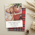 Happy Challah Days Modern Hanukkah Trendy Photo Holiday Card<br><div class="desc">Happy Challah Days! This simple modern hanukkah card features your favorite photo alongside a custom typewriter  message as well as a whimsical challah bread and botanical branch illustration. On the back is a warm red lumberjack plaid pattern.</div>