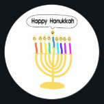 Happy Channukah Menora / Chanukia Classic Round Sticker<br><div class="desc">hanuka,  hannuka,  hannukah,  hanukah,  hannukkah,  hanukkah,  chanuka,  channuka,  channukah,  chanukah,  channukkah,  chanukkah chanukia,  chanukkia,  hanukia,  hanukkia,  menora,  mennora,  menorra holiday,  holidays,  jewish,  judaism,  "happy hanukkah",  happy face",  candelabra, </div>