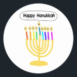 Happy Channukah Menora / Chanukia Classic Round Sticker<br><div class="desc">hanuka,  hannuka,  hannukah,  hanukah,  hannukkah,  hanukkah,  chanuka,  channuka,  channukah,  chanukah,  channukkah,  chanukkah chanukia,  chanukkia,  hanukia,  hanukkia,  menora,  mennora,  menorra holiday,  holidays,  jewish,  judaism,  "happy hanukkah",  happy face",  candelabra, </div>