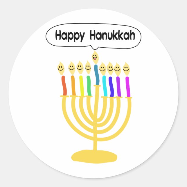 Happy Channukah Menora / Chanukia Classic Round Sticker (Front)