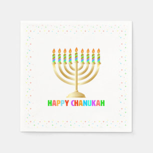 Happy Chanuka Colorful Menorah Napkins