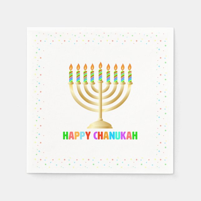 Happy Chanuka Colorful Menorah Napkins (Front)