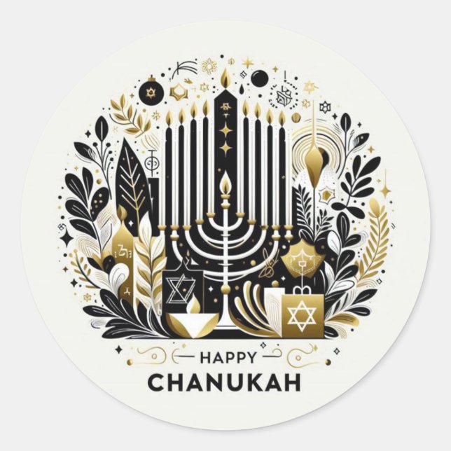 Happy Chanukah Classic Round Sticker (Front)