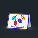 Happy Chanukah Dreidels Holiday Card<br><div class="desc">Four Chanukah Dreidels in bright colors with the words Happy Chanukah underneath</div>