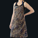 Happy Chanukah Gold Apron<br><div class="desc">Happy Chanukah Gold overlapping swirls of blues and gold. Personalize by deleting text and adding your own. Use your favorite font style, color, and size. Be sure to choose size and strap color. All design elements can be transferred to other Zazzle products and edited. Happy Chanukah! Thanks for stopping by....</div>