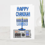 Happy Chanukah Ham Radio Greeting Card<br><div class="desc">Here's a Chanukah card for Jewish Hams to send to their fellow Hams, friends or family. You can customize this with your name and call sign. You can also change the inside greeting if you want the card to have a different message. ( We have this a 9 candle menorah...</div>