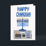 Happy Chanukah Ham Radio Greeting Card<br><div class="desc">Here's a Chanukah card for Jewish Hams to send to their fellow Hams, friends or family. You can customize this with your name and call sign. You can also change the inside greeting if you want the card to have a different message. ( We have this a 9 candle menorah...</div>