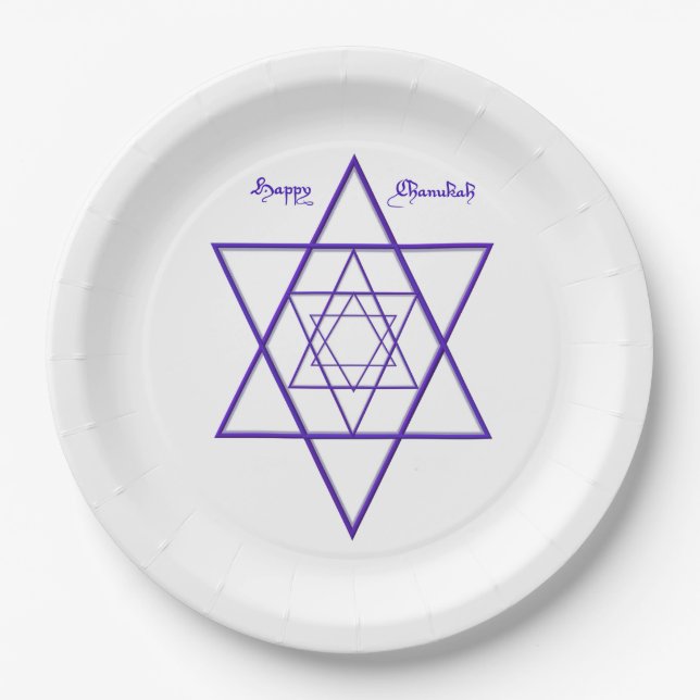 Happy Chanukah / Hanukkah in Blue and White Paper Plates (Front)