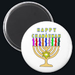 Happy Chanukah Lights Magnet<br><div class="desc">A bright Chanukah menorah with the words Happy Chanukah for the candles  welcomes the holiday.   Happy latke eating!</div>