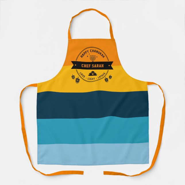 Happy Chanukah Menorah & Dreidels Personalized Apron (Front)