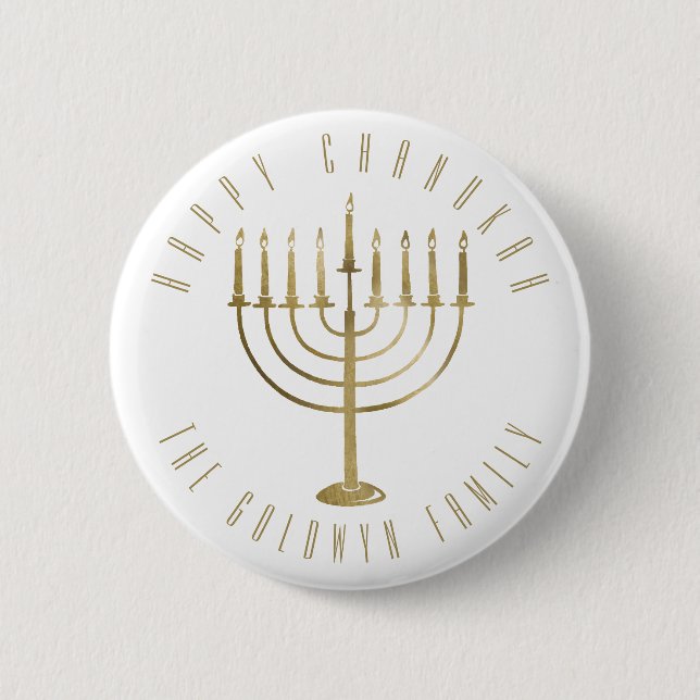 Happy Chanukah Menorah Holiday Button (Front)