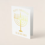 Happy Chanukah Menorah Holiday Foil Card<br><div class="desc">Send your loved ones a personalized foil card this Chanukah season. This design features a gold foil menorah. Above it the message reads "Happy Chanukah". Below the menorah is a place for your family name which you may personalize or remove if you'd like. Inside of the card reads "Wishing you...</div>