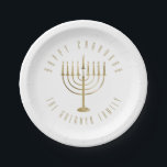 Happy Chanukah Menorah Holiday Paper Plates<br><div class="desc">These festive paper plates are perfect for your holiday party. They feature a gold colored menorah. The message above it reads "Happy Hanukkah". Below the menorah is a place for your family name which you may personalize or remove if you'd like.</div>