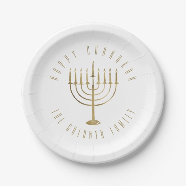 Happy Chanukah Menorah Holiday Paper Plates (Front)