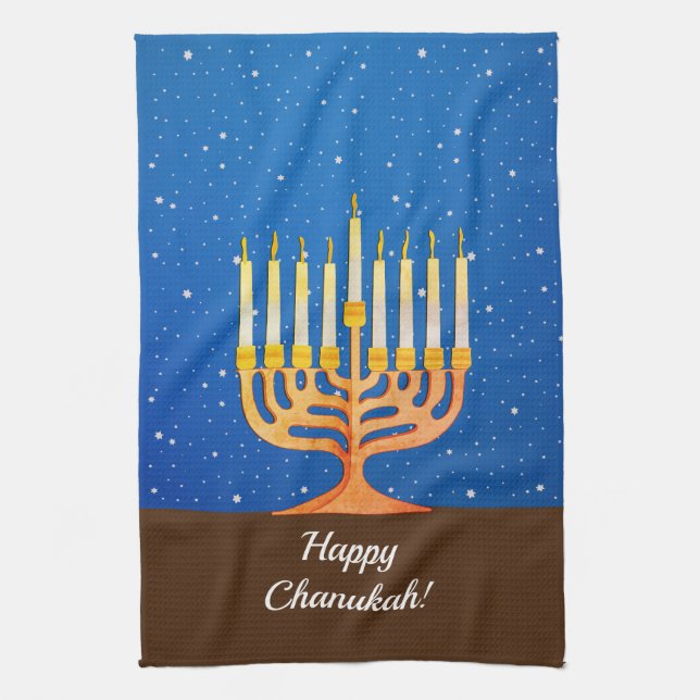 Happy Chanukah! Menorah Kitchen Towel (Vertical)
