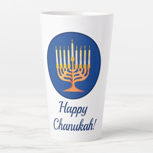 Happy Chanukah! Menorah Latte Mug (Front)